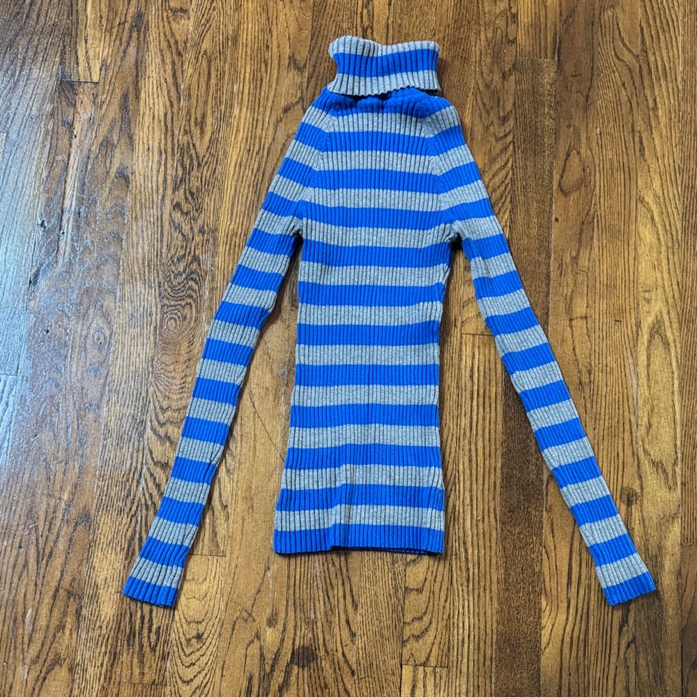 Tight Fitting Striped Blue and Gray Women's Sweater
